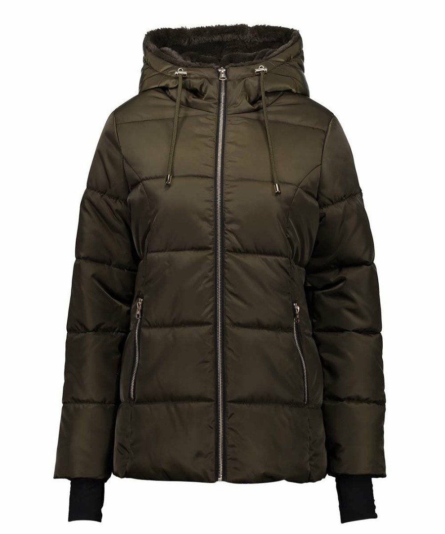 Women * | Deals Jessica Simpson Fig Leaf Hooded Faux Fur Puffer Coat Women & Plus