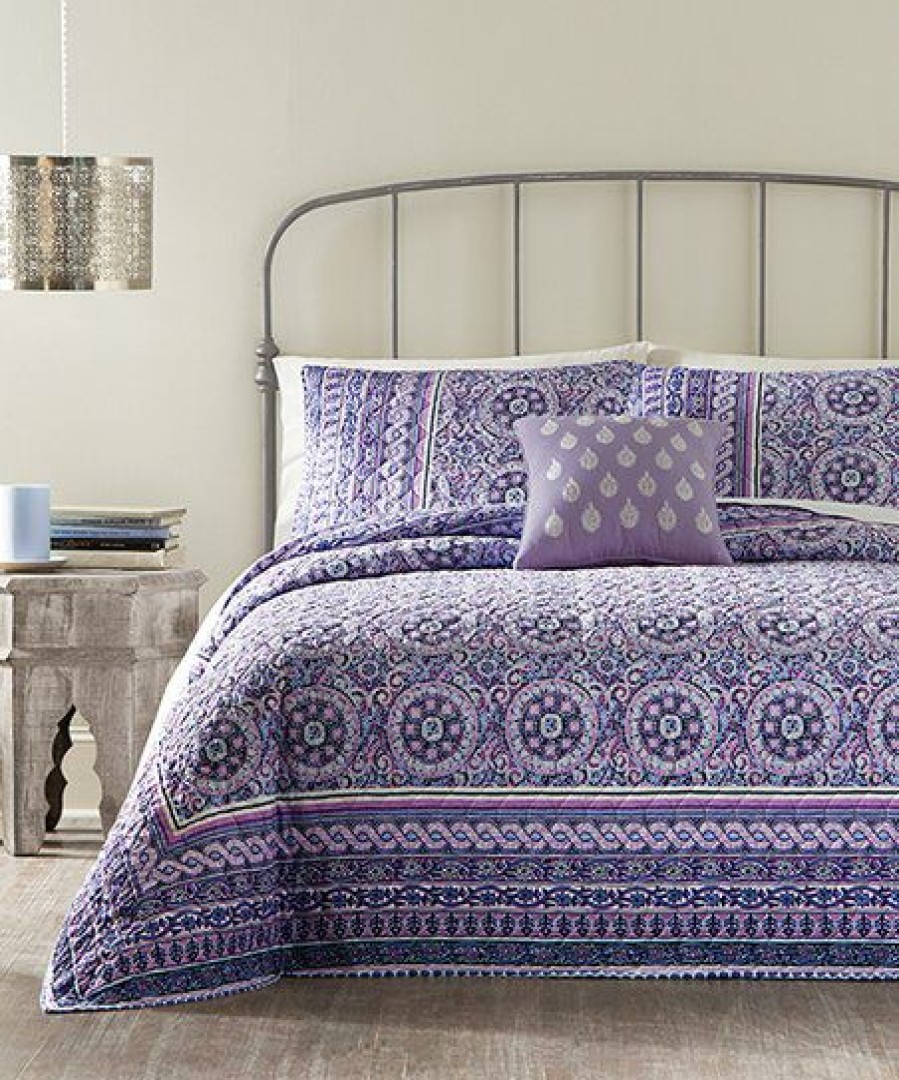 Home & Garden * | Flash Sale Jessica Simpson Purple Mosaic Border Cotton Quilt For Home & Garden