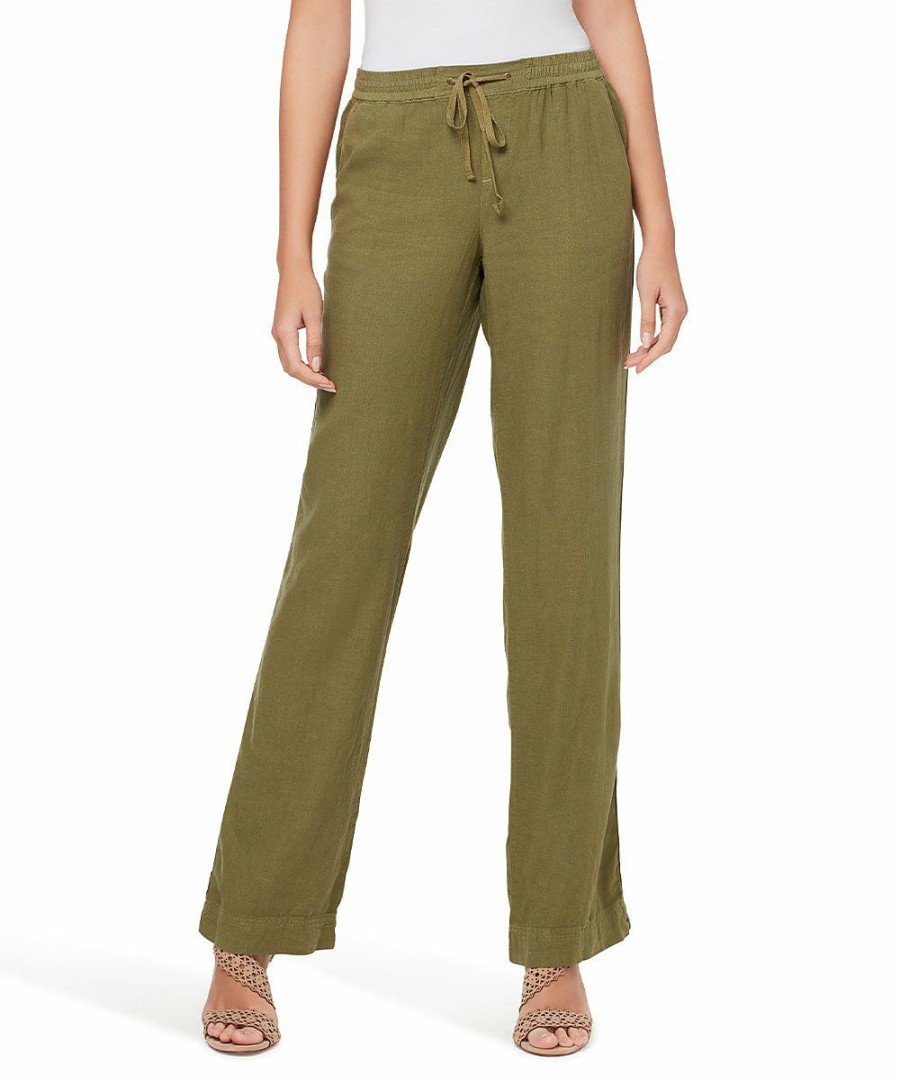 Women * | Coupon Jessica Simpson Loden Green Nara Linen-Blend Straight-Leg Pants Women