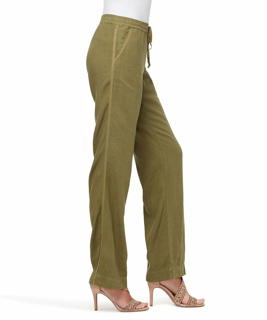 Women * | Coupon Jessica Simpson Loden Green Nara Linen-Blend Straight-Leg Pants Women