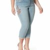 Women * | Hot Sale Jessica Simpson Back Roads Blue Floral Arrow Crop Straight-Leg Jeans Women