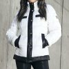 Women * | New Jessica Simpson Off-White & Black Quilted Mock Neck Puffer Coat Women