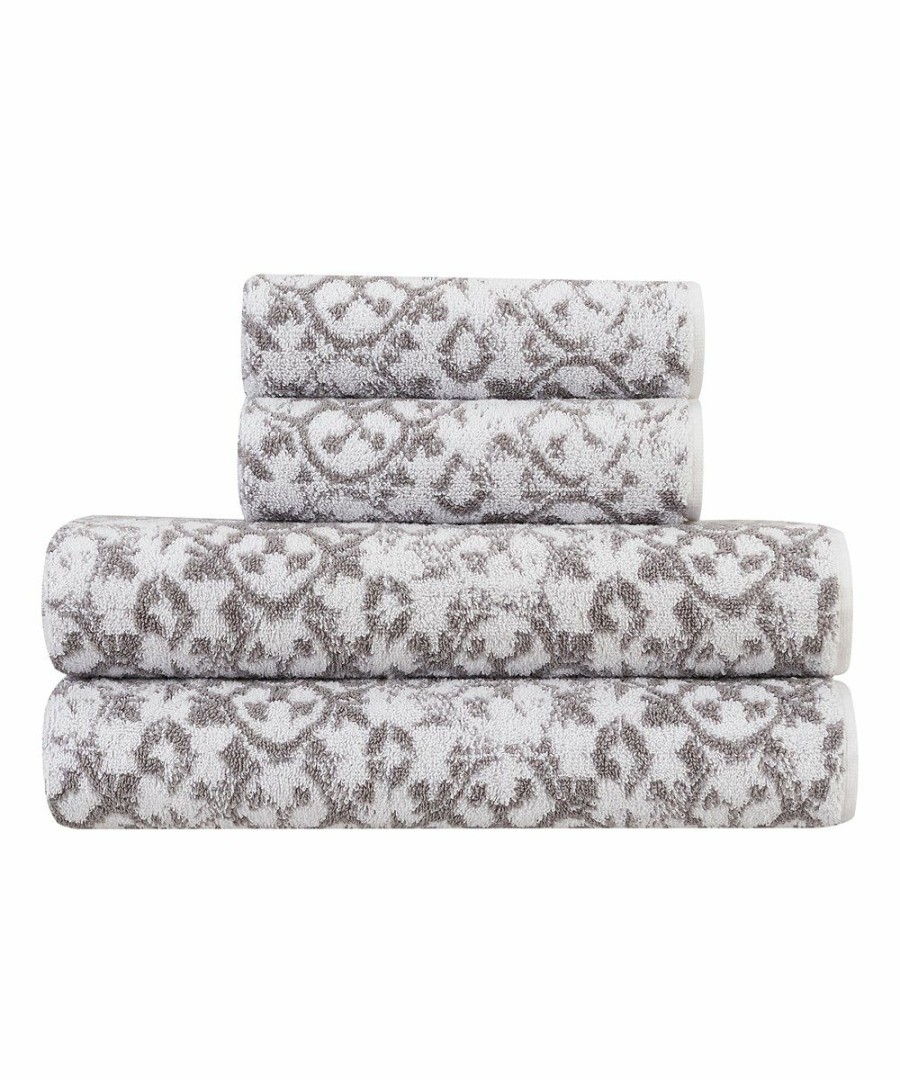 Home & Garden * | Top 10 Jessica Simpson Aziza Collection Skyrocket Gray Arabesque Bath Towel Set Of Four For Home & Garden