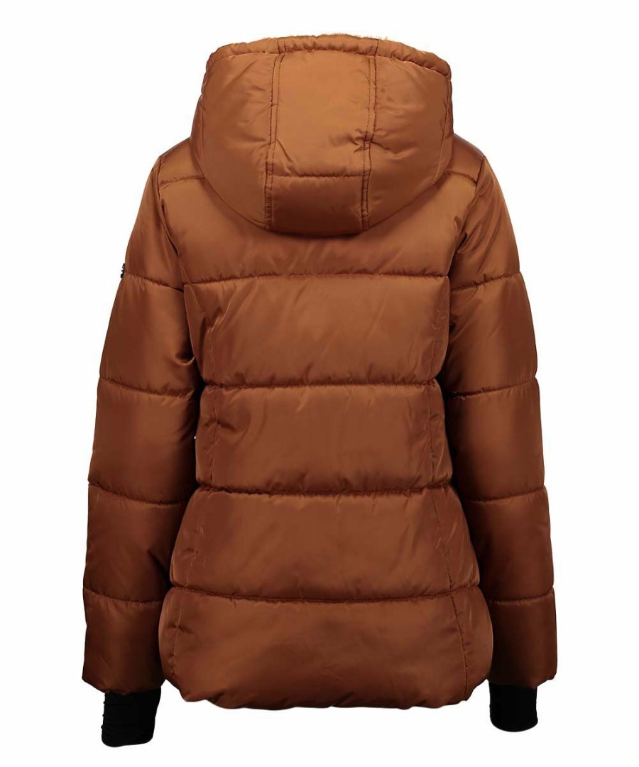 Women * | Cheap Jessica Simpson Cognac Hooded Faux Fur Puffer Coat Women & Plus