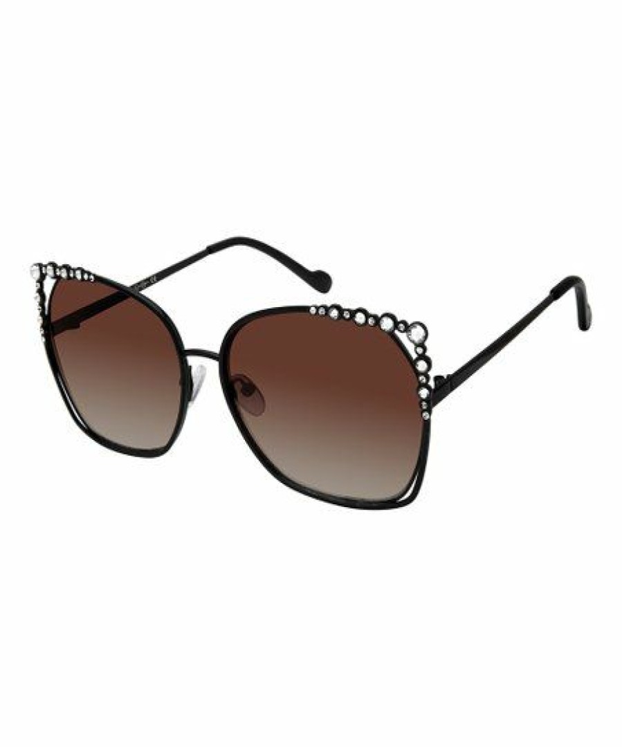 Women * | Hot Sale Jessica Simpson Black & Amber Fade Rhinestone Cat-Eye Sunglasses For Women