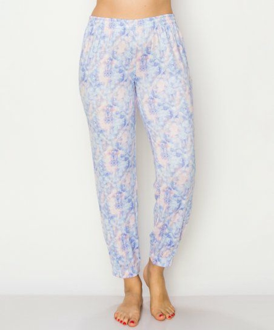 Women * | New Jessica Simpson Blue Geometric Tie-Dye Cuffed Pajama Pants Women