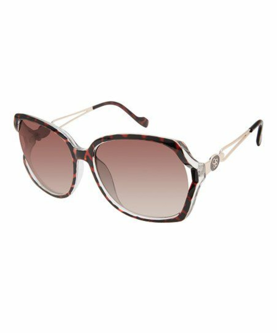 Women * | Flash Sale Jessica Simpson Tortoise Crystal & Amber Fade Oversize Sunglasses For Women