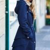 Women * | Outlet Jessica Simpson Navy Hooded Ruffle-Back A-Line Anorak Women & Plus