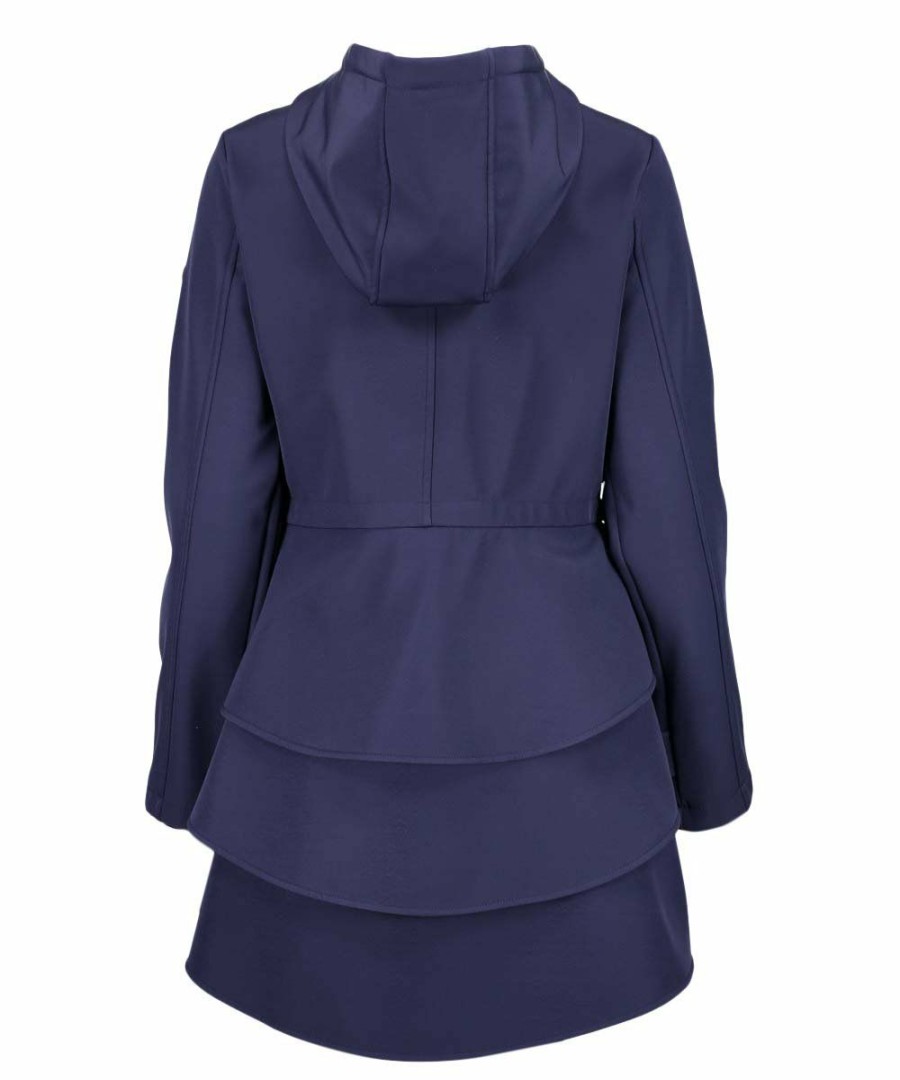 Women * | Outlet Jessica Simpson Navy Hooded Ruffle-Back A-Line Anorak Women & Plus