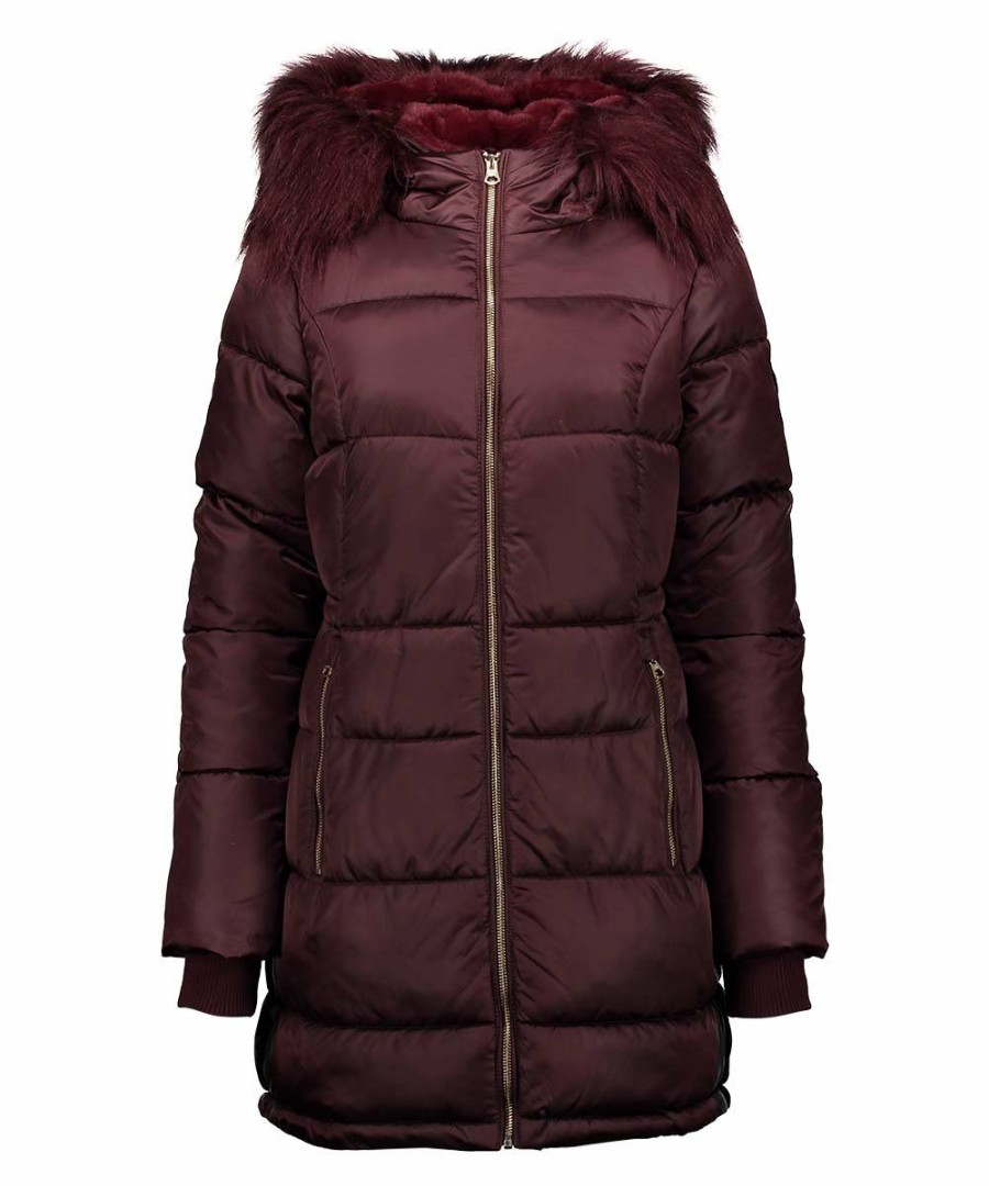 Women * | Best Sale Jessica Simpson Merlot Faux Fur-Trim Long Puffer Coat Women & Plus