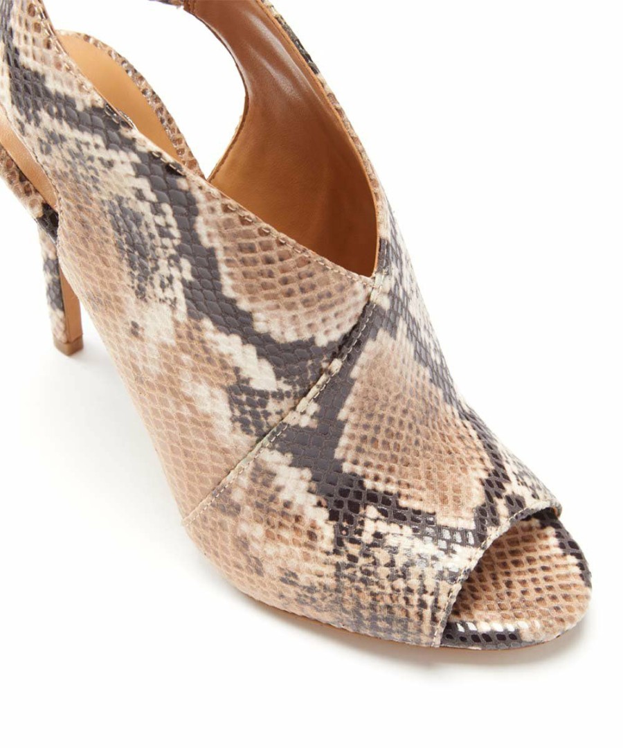 Women * | Outlet Jessica Simpson Taupe & Black Baja Snake-Embossed Jelinsia Wrap Open-Toe Bootie Women