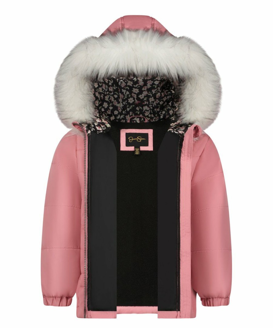 Women * | Coupon Jessica Simpson Pink Heavyweight Hooded Puffer Coat Toddler & Girls For Kids