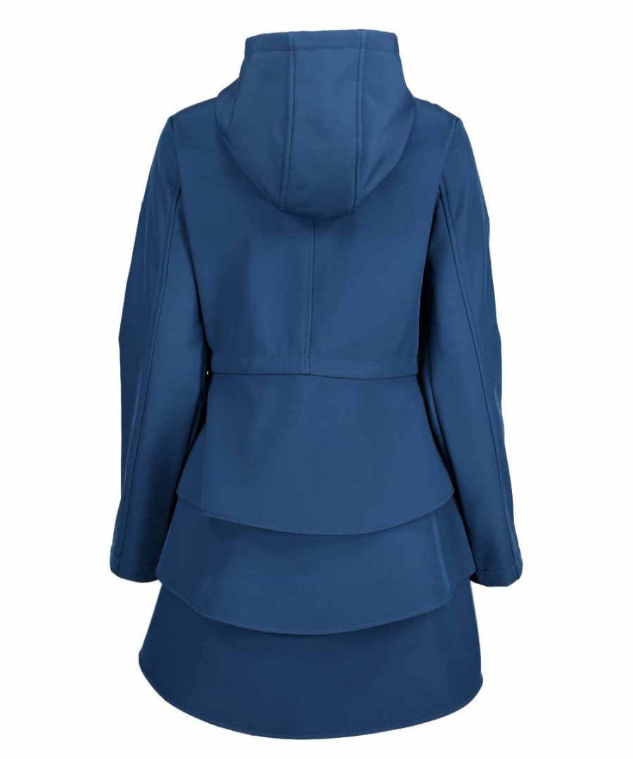 Women * | Buy Jessica Simpson Teal Blue Hooded Ruffle-Back A-Line Anorak Women & Plus