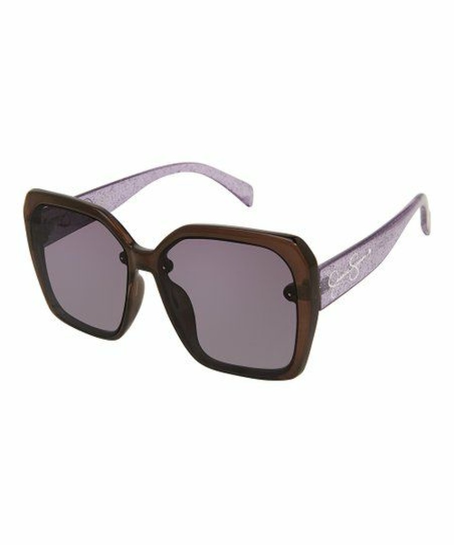 Women * | Deals Jessica Simpson Black Glitter & Gray Square Sunglasses For Women