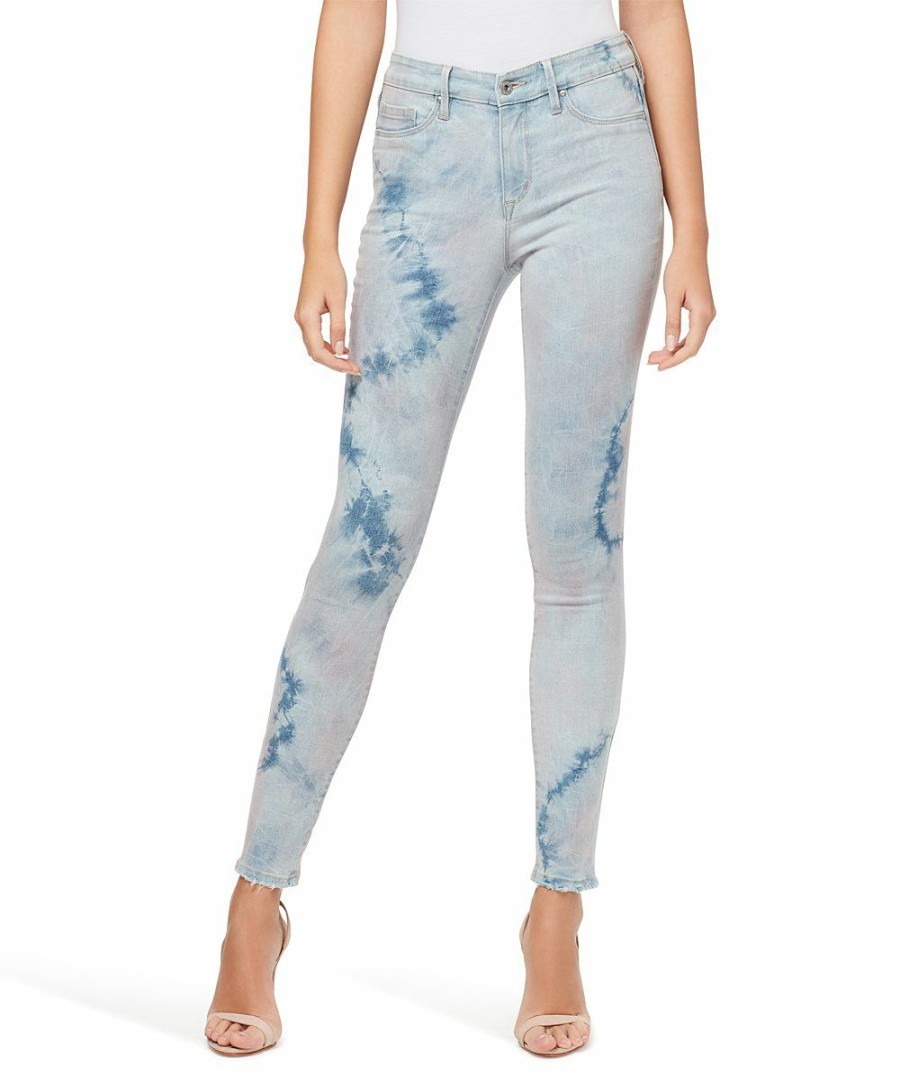 Women * | Budget Jessica Simpson Light Blue Colors Everywhere Tie-Dye Frayed-Hem Kiss Me Crop Skinny Jeans Women