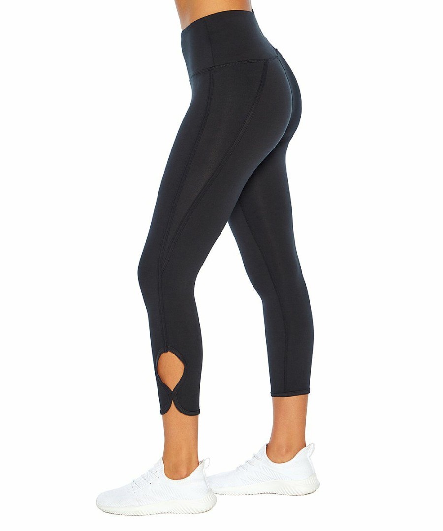 Women * | Coupon Jessica Simpson Black Cutout Aiden 22" Capri Leggings Plus For Women