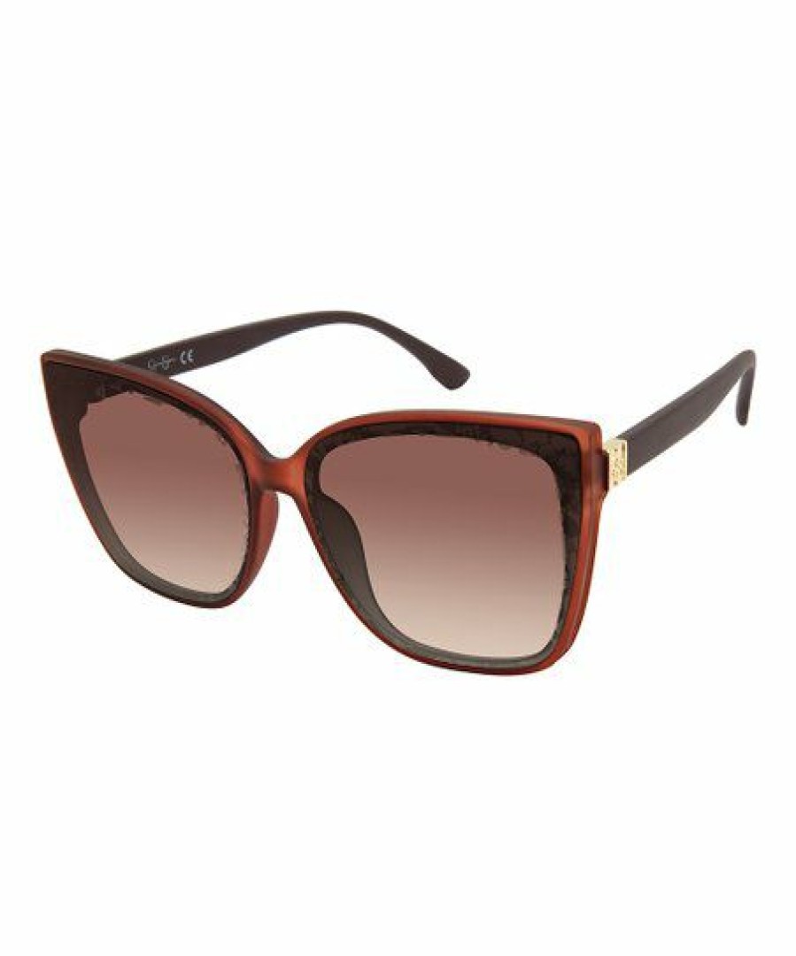 Women * | Hot Sale Jessica Simpson Matte Brown & Amber Cat-Eye Sunglasses For Women