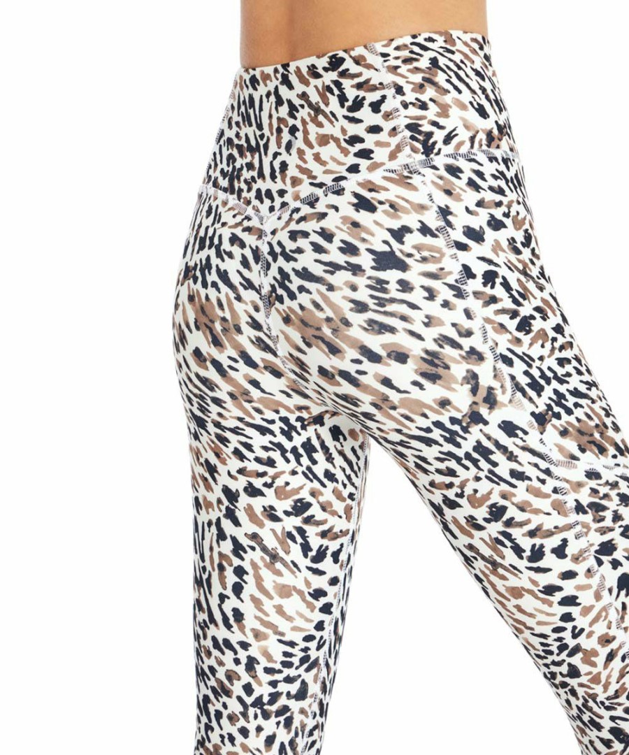 Women * | Buy Jessica Simpson White Animal Print Tummy Control 22" Pocket Capri Leggings Women