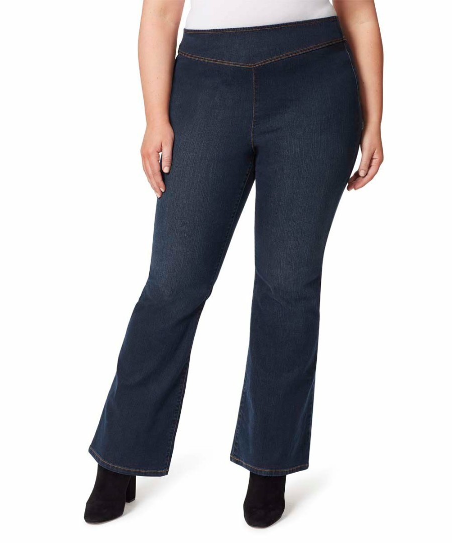 Women * | Deals Jessica Simpson Dark Blue Pocket Flare Jeans Plus For Women