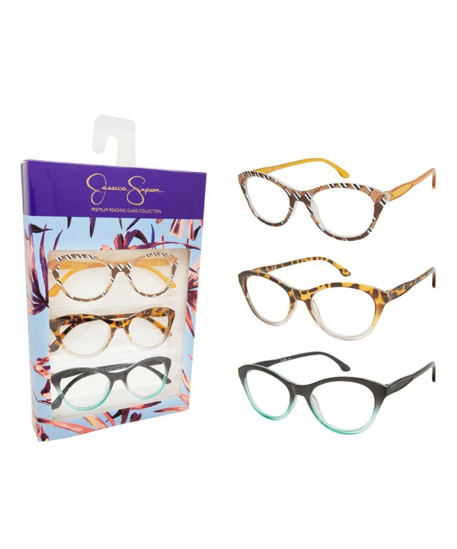 Women * | Discount Jessica Simpson Black & Aqua Two-Tone Cat-Eye Readers Set For Women