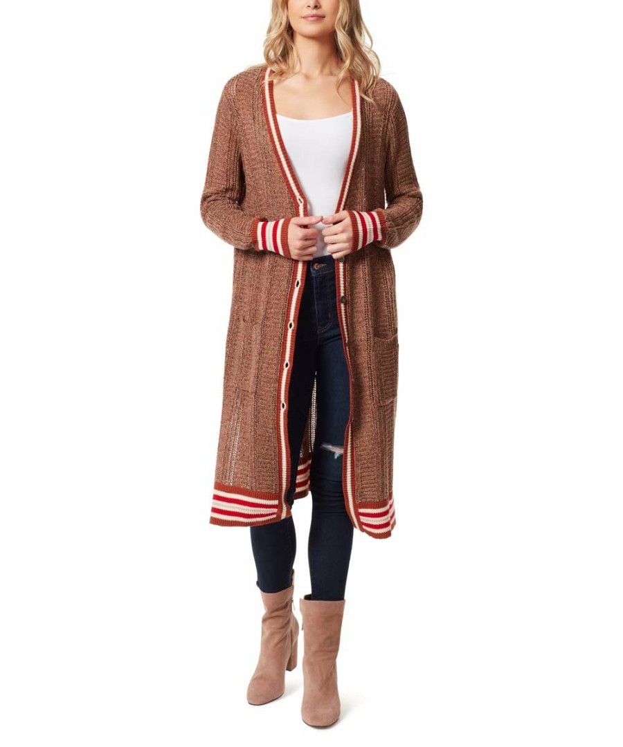 Women * | Discount Jessica Simpson Arabian Spice Stripe Ribbed Brielle Longline Cardigan Plus For Women