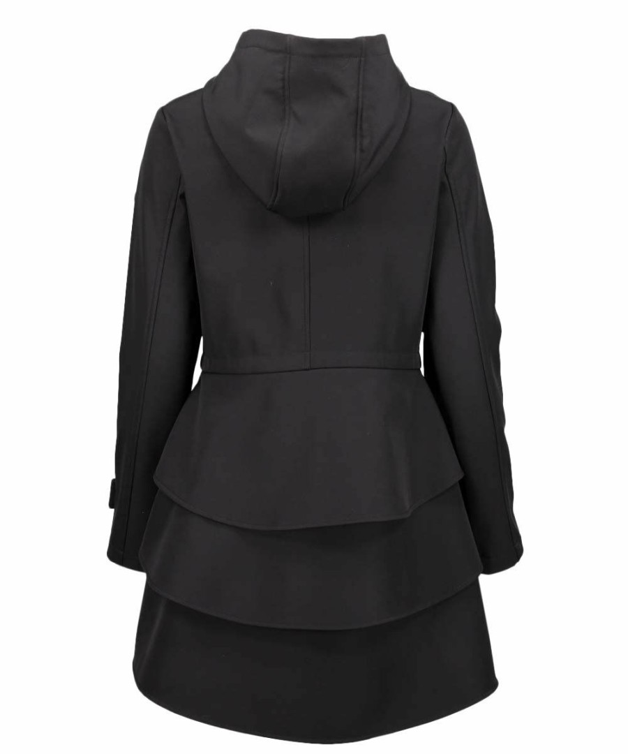 Women * | Wholesale Jessica Simpson Black Hooded Ruffle-Back A-Line Anorak Women & Plus