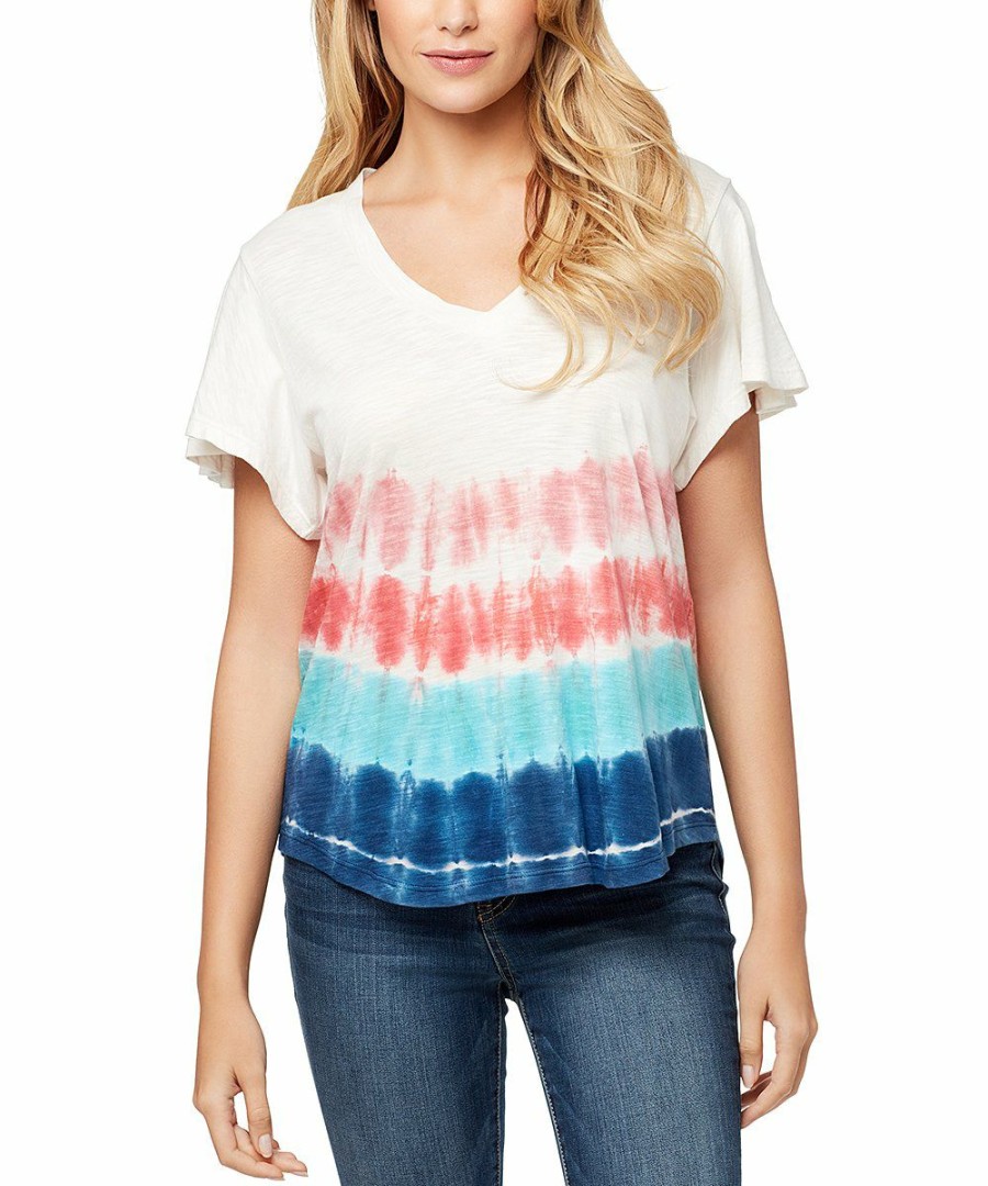 Women * | Top 10 Jessica Simpson Blue & Coral Tie-Dye Carly Flutter-Sleeve Tee Women