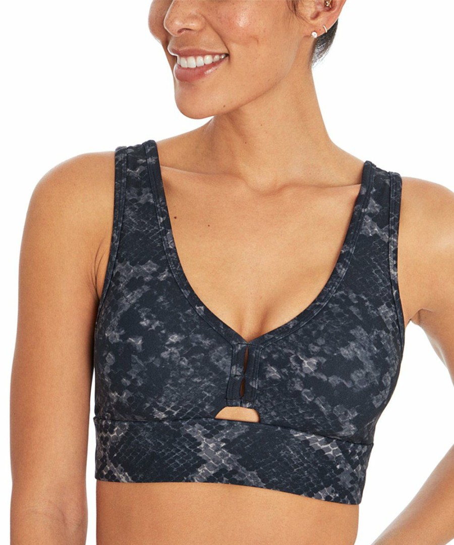 Women * | Outlet Jessica Simpson Black Snake-Print Keyhole Mikie Sports Bra For Women