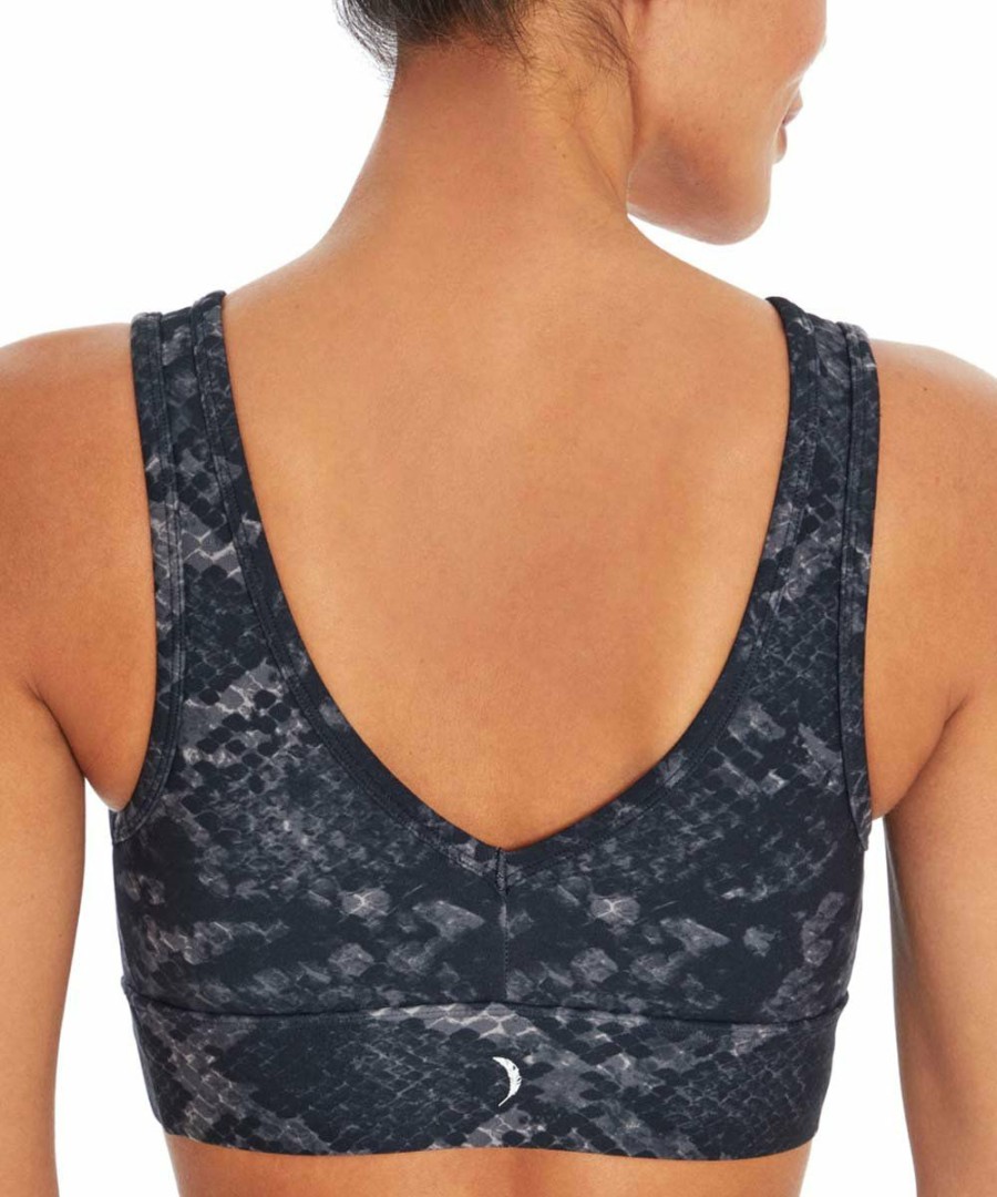 Women * | Outlet Jessica Simpson Black Snake-Print Keyhole Mikie Sports Bra For Women