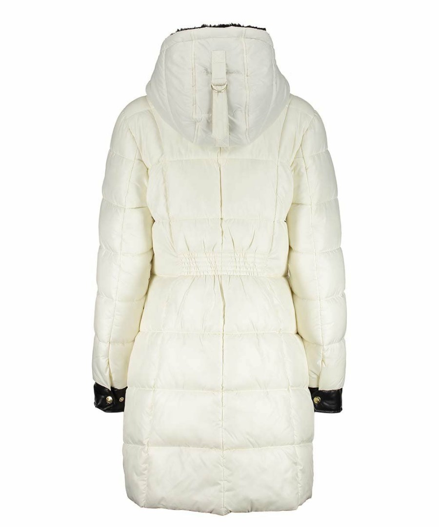 Women * | Budget Jessica Simpson Off-White & Black Hooded Puffer Parka Women & Plus