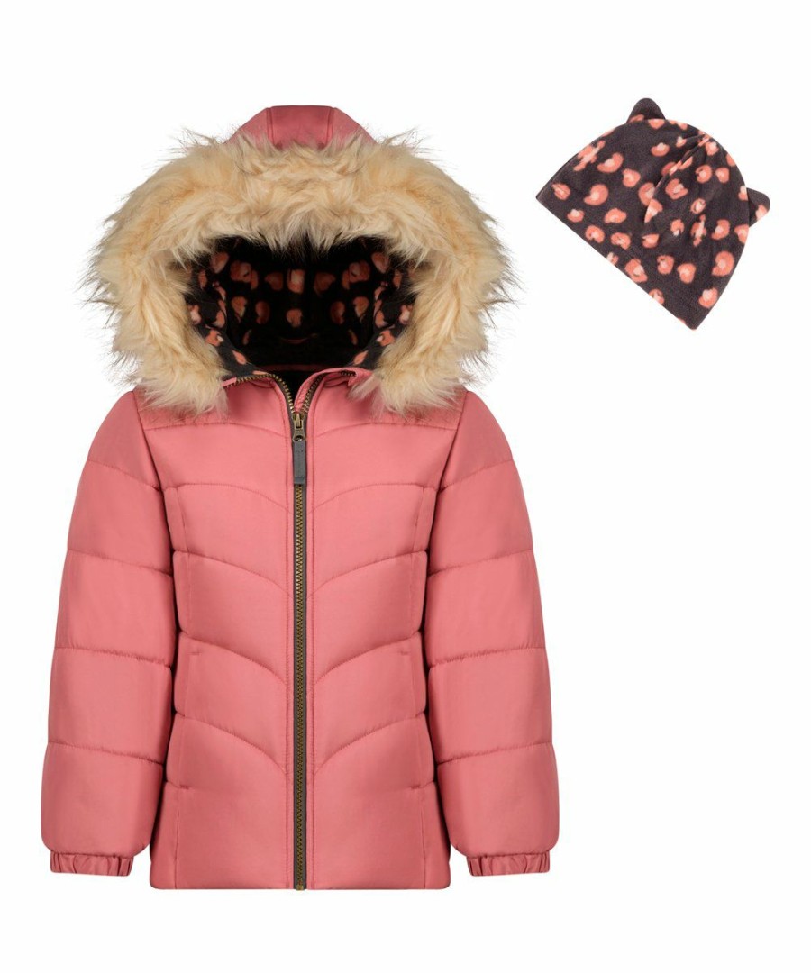 Women * | Wholesale Jessica Simpson Rose Heavyweight Hooded Puffer Coat & Gray Animal-Ear Beanie Girls For Kids