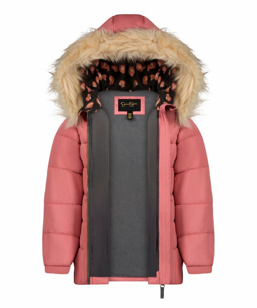 Women * | Wholesale Jessica Simpson Rose Heavyweight Hooded Puffer Coat & Gray Animal-Ear Beanie Girls For Kids