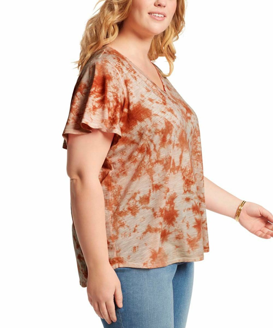 Women * | Buy Jessica Simpson Golden Tie-Dye Flutter-Sleeve Tee Plus For Womens Plus