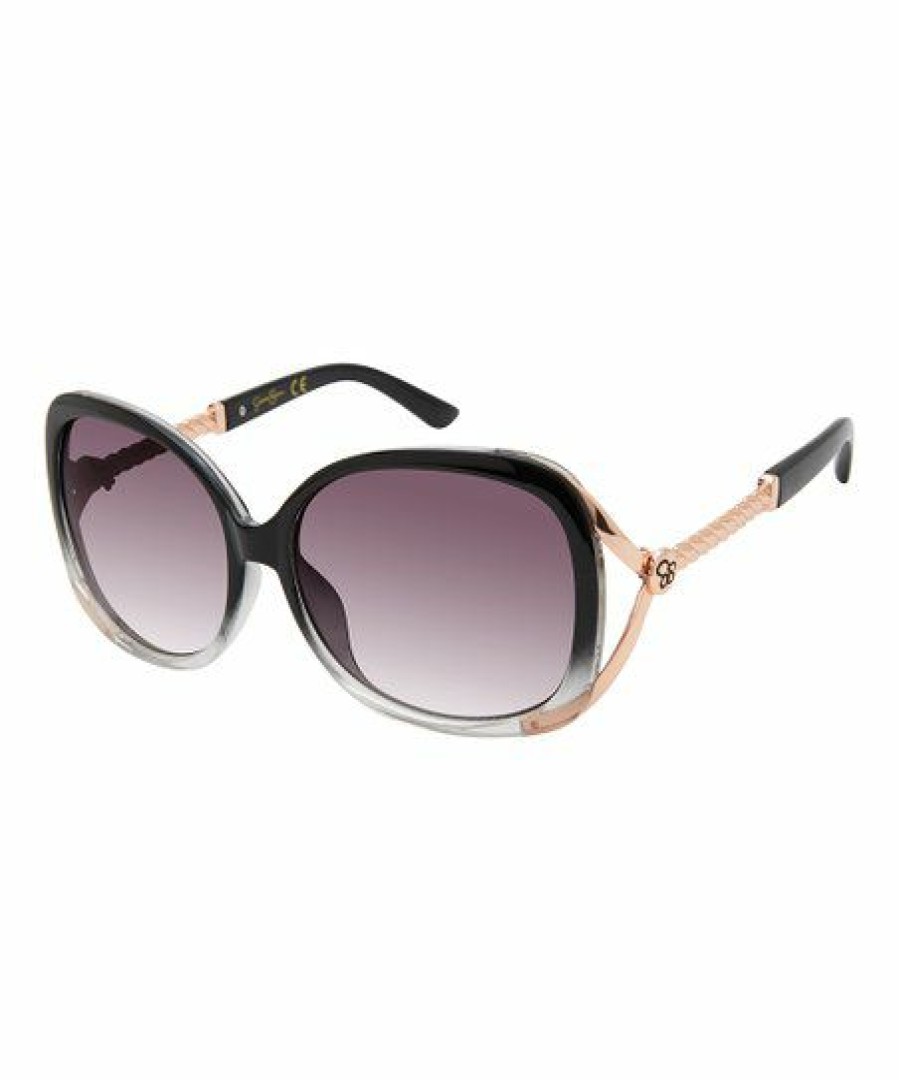 Women * | Hot Sale Jessica Simpson Black Crystal & Goldtone Vented Oversize Sunglasses For Women