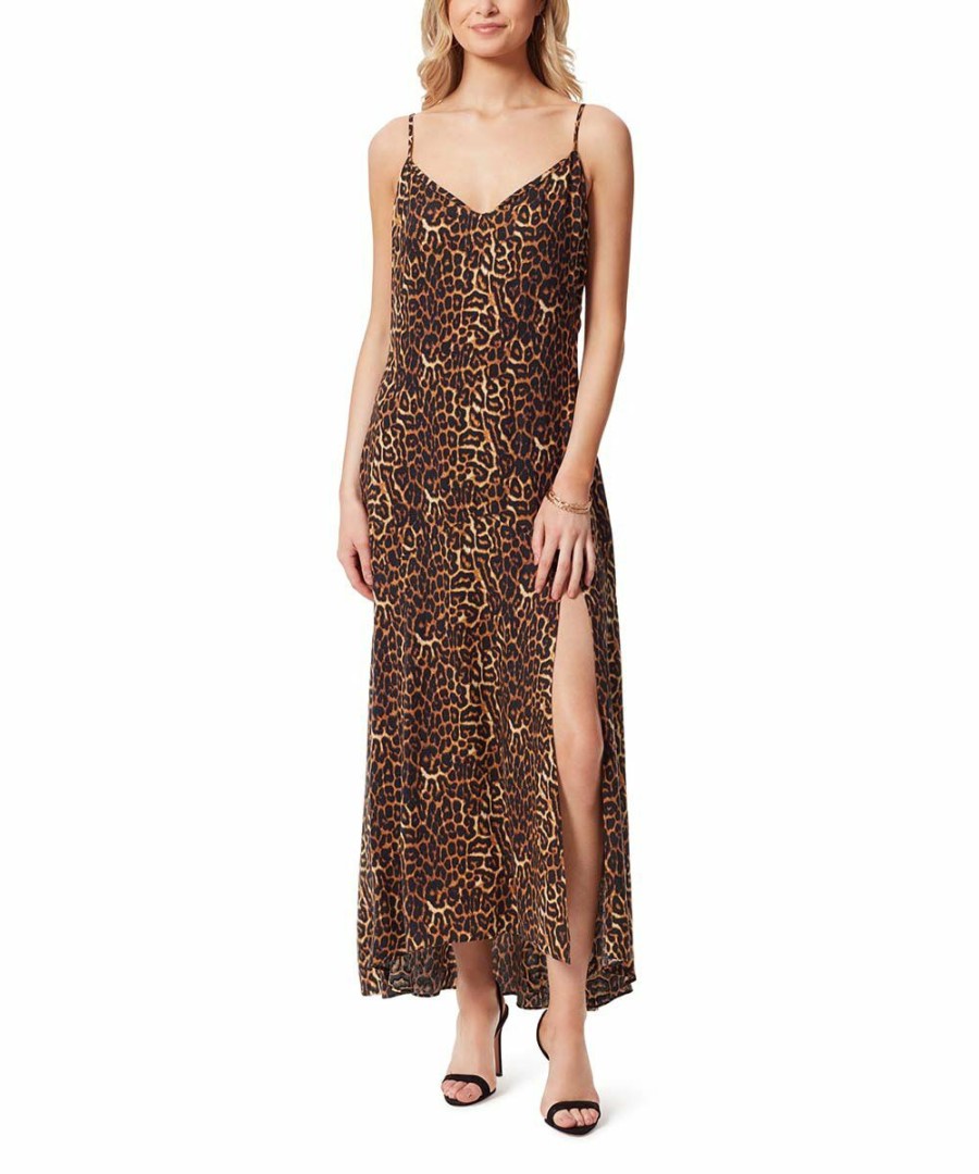 Women * | Buy Jessica Simpson Black & Brown Leopard Tennyson V-Neck Sleeveless Maxi Dress Women