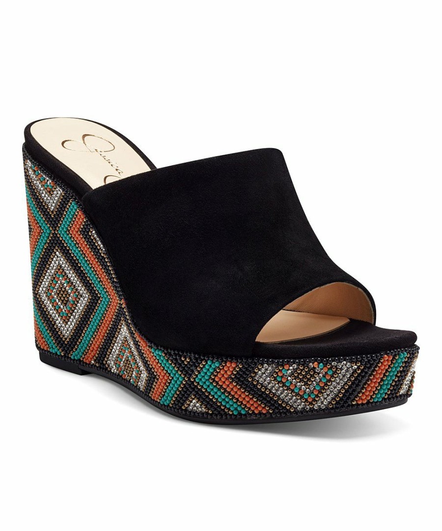 Women * | Best Pirce Jessica Simpson Black Geometric Shantell Wedge Sandal Women