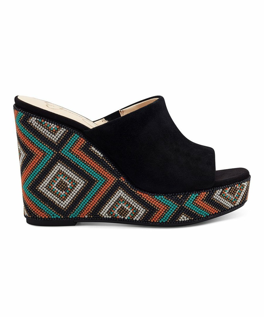 Women * | Best Pirce Jessica Simpson Black Geometric Shantell Wedge Sandal Women