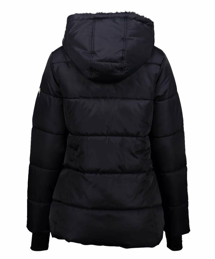 Women * | Wholesale Jessica Simpson Navy Hooded Faux Fur Puffer Coat Women & Plus