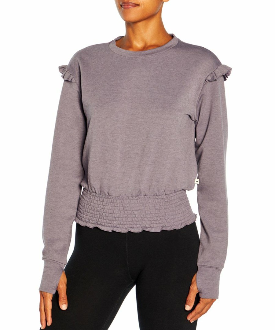 Women * | Best Pirce Jessica Simpson Heather Gray Ridge Eloise Ruffle Crewneck Top Women