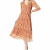 Women * | Hot Sale Jessica Simpson Caramel Ripple Tiered V-Neck Rylie A-Line Dress Women