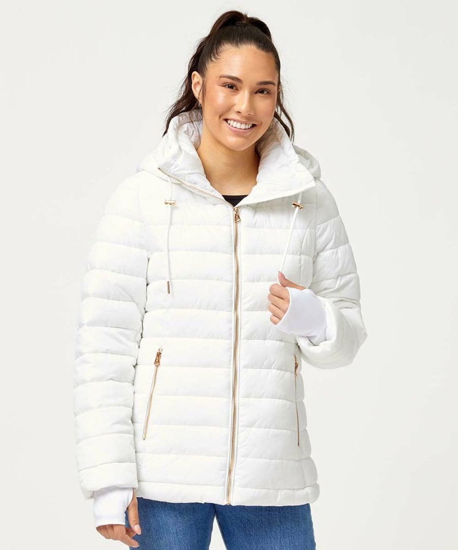 Women * | Wholesale Jessica Simpson White Hooded Puffer Coat Women