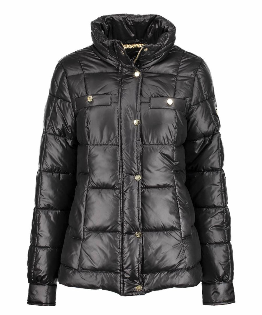 Women * | Wholesale Jessica Simpson Black Quilted Mock Neck Puffer Coat Women