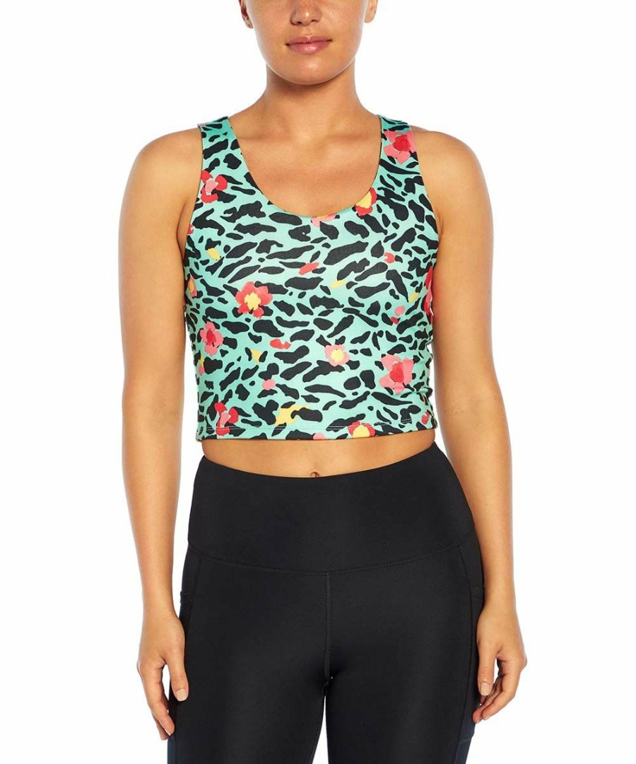 Women * | Wholesale Jessica Simpson Ice Green & Black Floral Dani Crop Tank Women