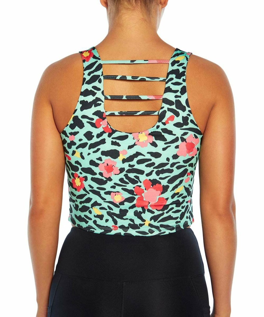 Women * | Wholesale Jessica Simpson Ice Green & Black Floral Dani Crop Tank Women