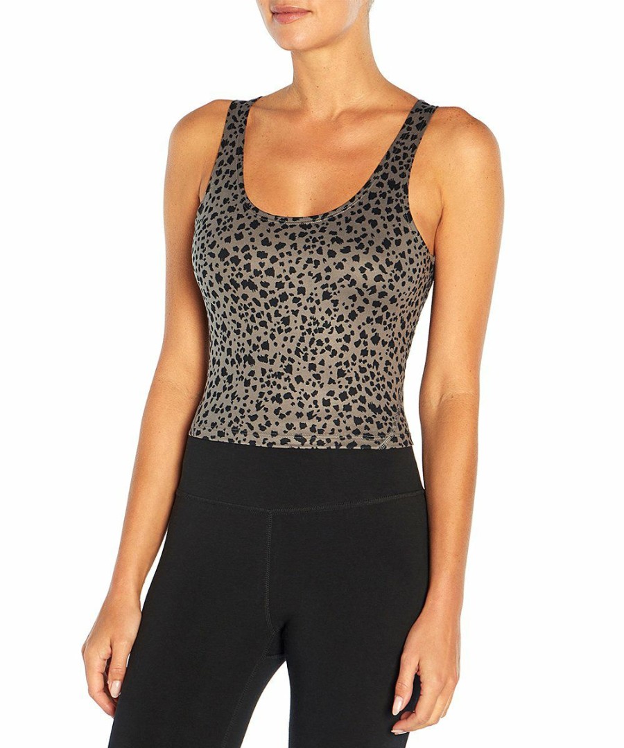 Women * | Best Pirce Jessica Simpson Gray & Black Cheetah Fitted Sana Scoop Neck Tank Women