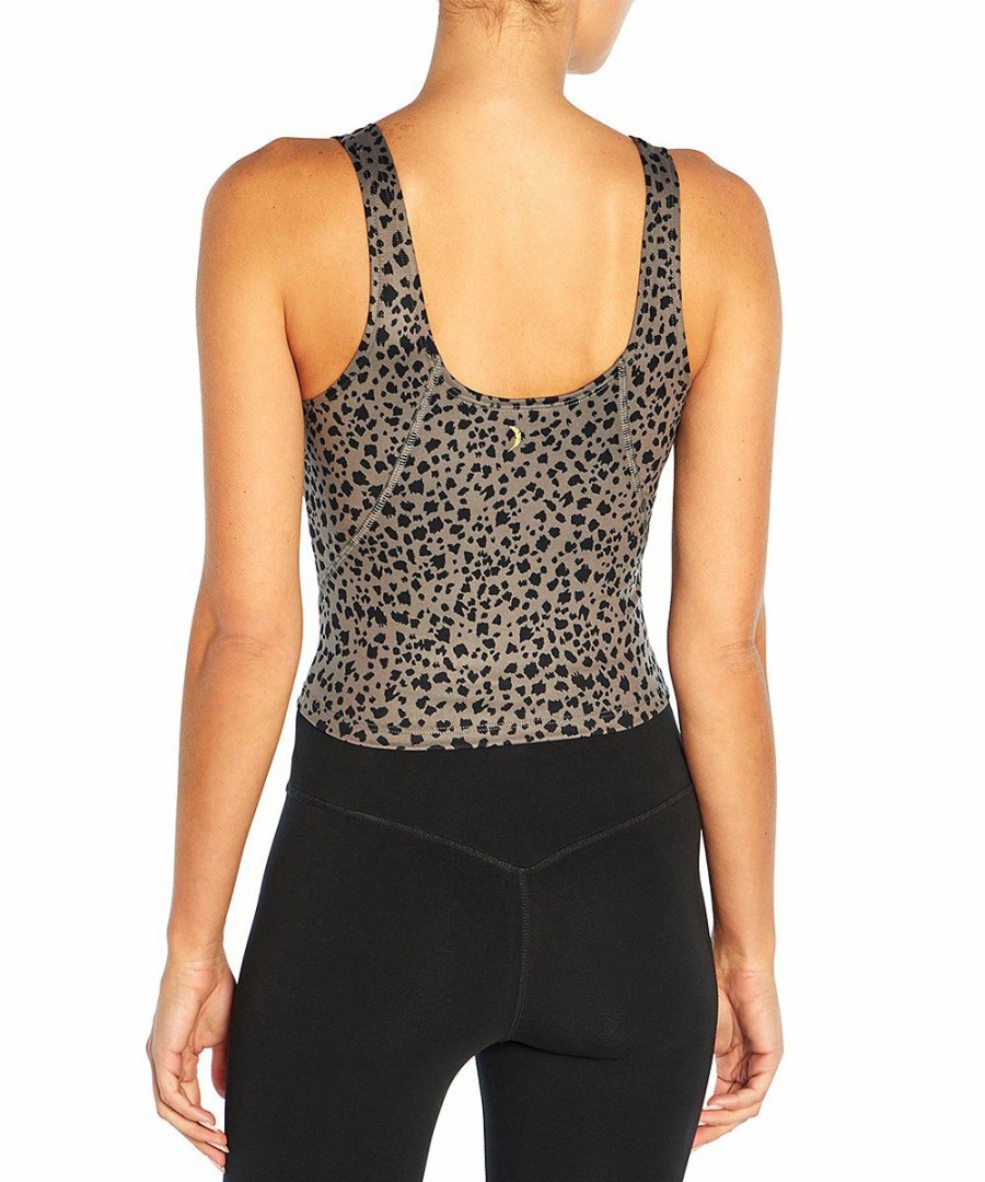 Women * | Best Pirce Jessica Simpson Gray & Black Cheetah Fitted Sana Scoop Neck Tank Women