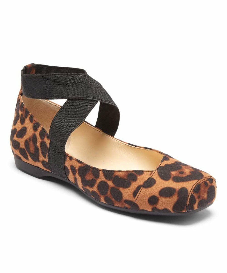 Women * | Flash Sale Jessica Simpson Brown & Black Leopard Moal Ankle-Wrap Flat Women