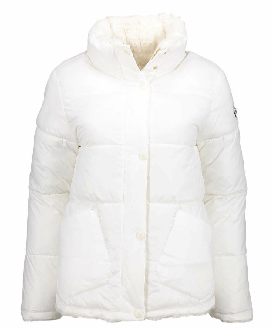 Women * | Coupon Jessica Simpson Off-White Sherpa Reversible Puffer Coat Women