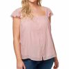 Women * | Cheapest Jessica Simpson Peach Pleated Ruffle Flutter-Sleeve Allan Button-Up Top Plus For Womens Plus