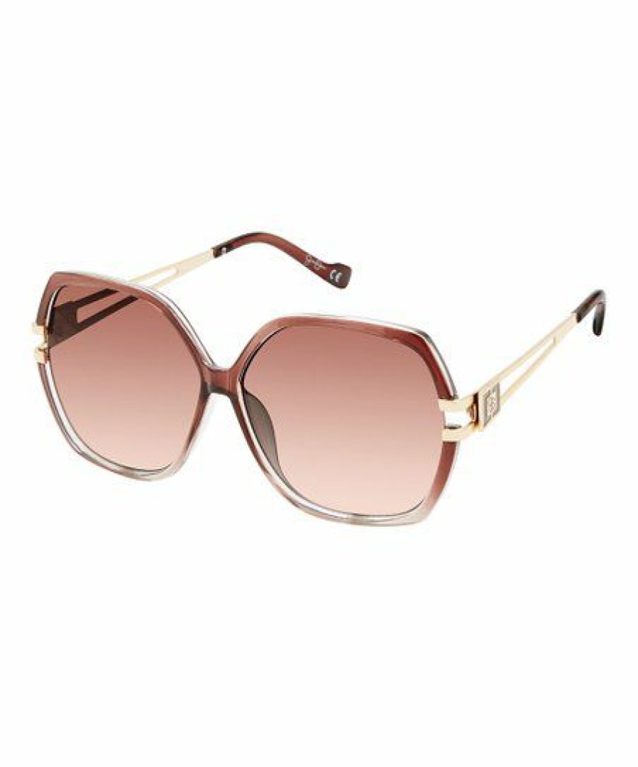 Women * | Discount Jessica Simpson Brown Fade & Goldtone Oversize Sunglasses For Women